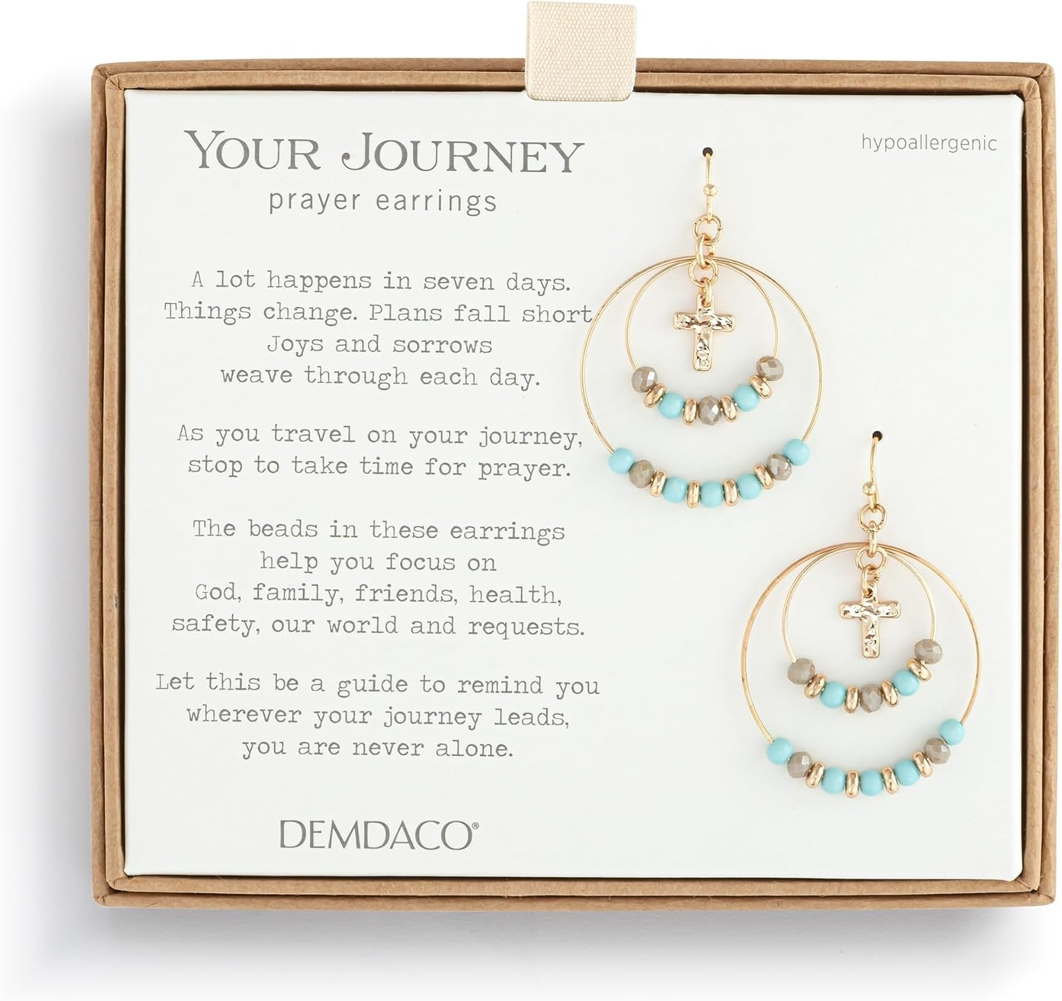 image:imageDemdaco Womens Everyday Fashion Dangle Hoop Earrings 2 Inches GoldPlated Beaded Cross