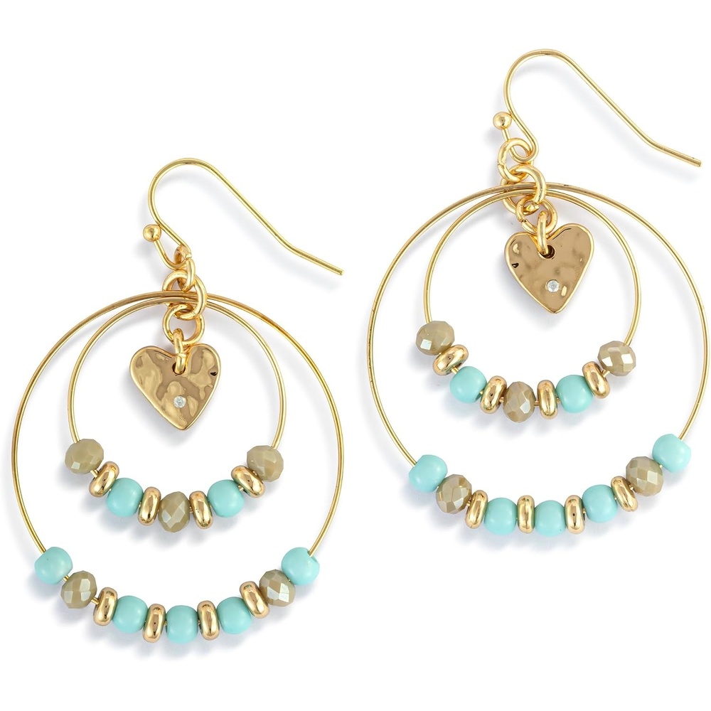 image:imageDemdaco Womens Everyday Fashion Dangle Hoop Earrings 2 Inches GoldPlated Beaded Heart