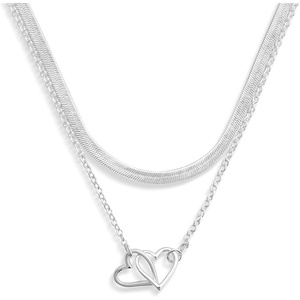 DEMDACO Women’s Everyday Fashion Layered Pendant Chain Necklace, 18 Inch(Silver Heart)