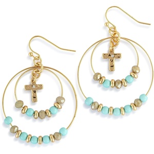 Demdaco Women’s Everyday Fashion Dangle Hoop Earrings, 2 Inches Gold-Plated, Beaded Cross