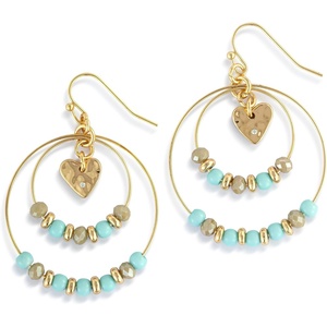Demdaco Women’s Everyday Fashion Dangle Hoop Earrings, 2 Inches Gold-Plated, Beaded Heart