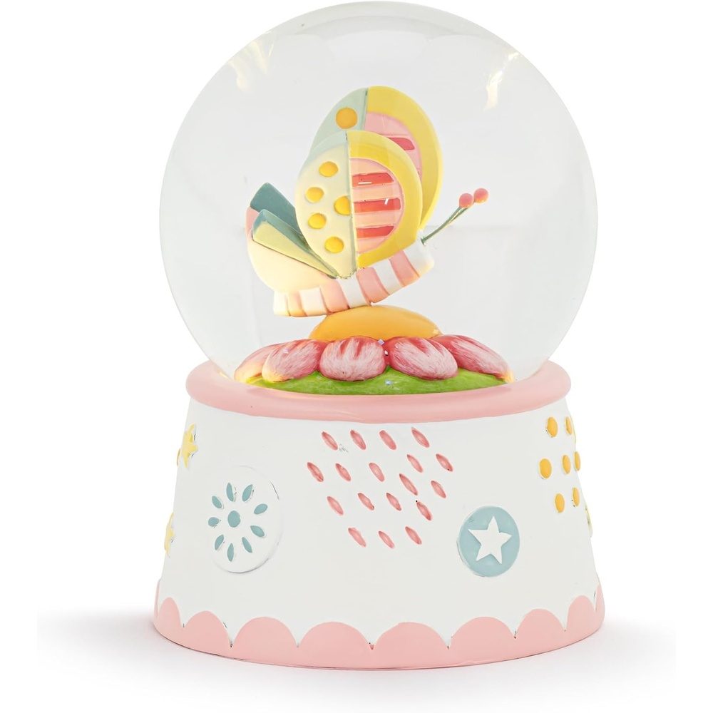 image:imageDEMDACO Katy Ellis Collection 5 x 3 Inch Resin Illuminated Water Globe Pink and Yellow Patchwork Butterfly and Flower