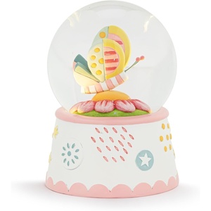 DEMDACO Katy Ellis Collection 5 x 3 Inch Resin Illuminated Water Globe, Pink and Yellow, Patchwork Butterfly and Flower