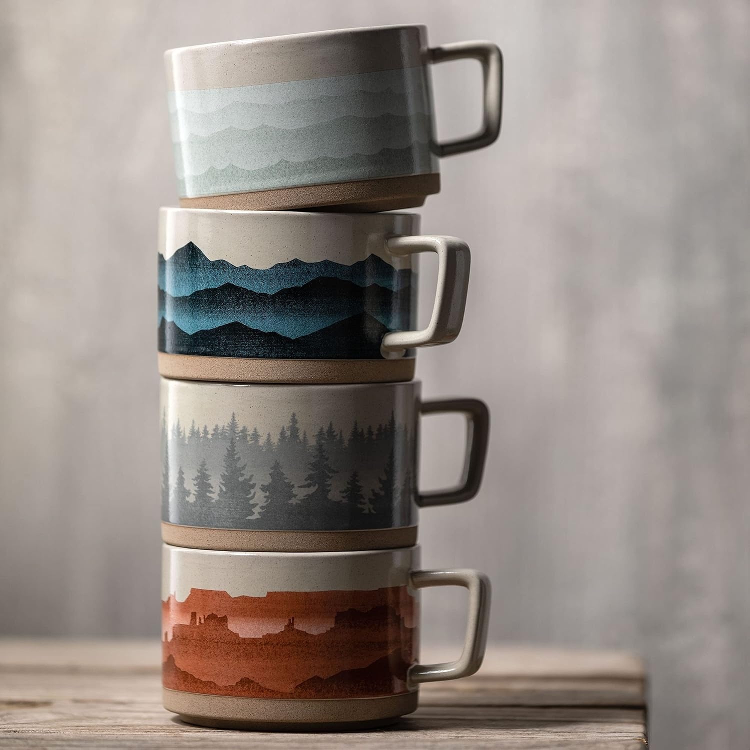 image:imageDEMDACO Forest Mist Hazy Grey Ombre 16 ounce Ceramic Stoneware Soup Mugs Set of 2