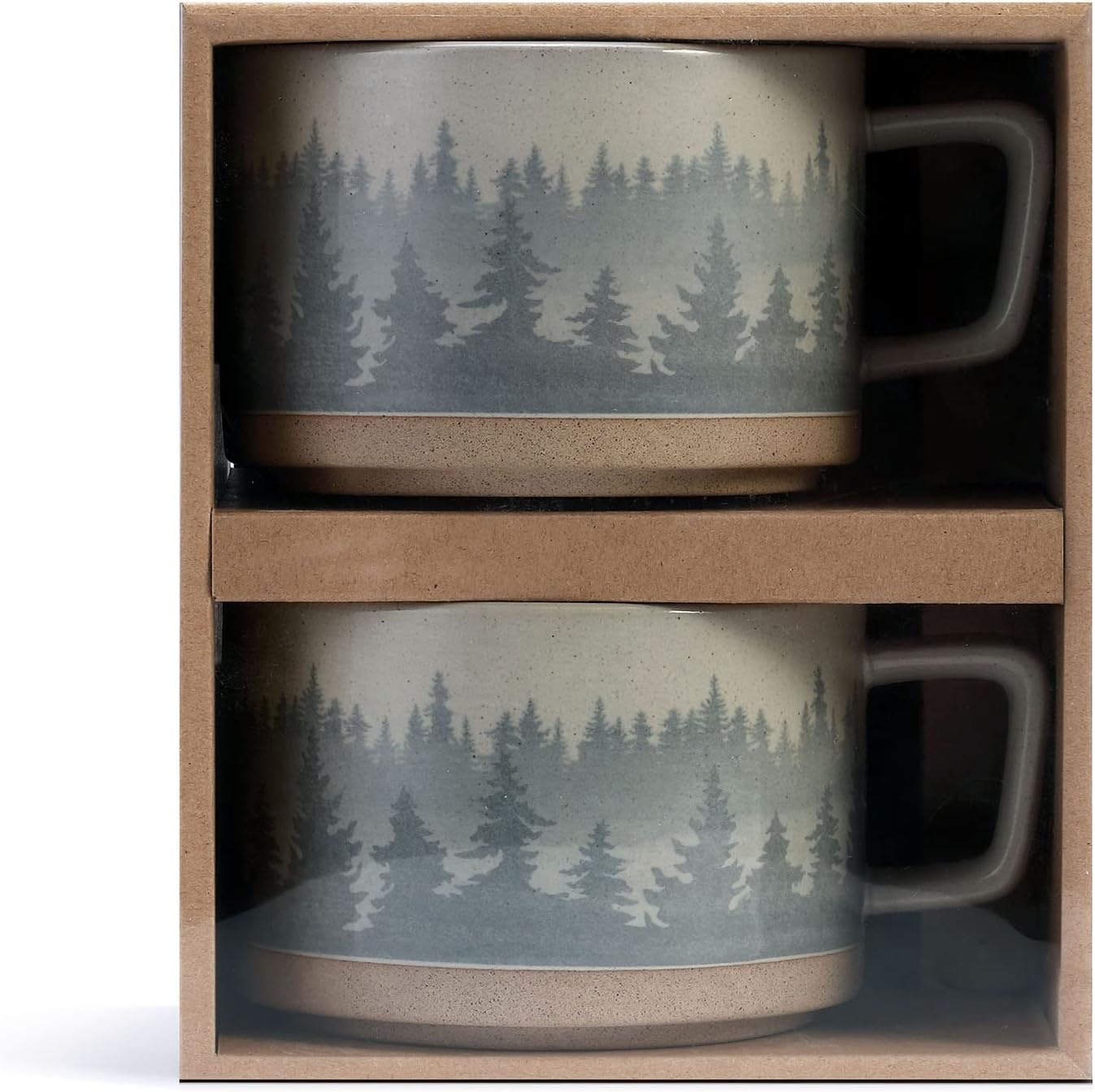 image:imageDEMDACO Forest Mist Hazy Grey Ombre 16 ounce Ceramic Stoneware Soup Mugs Set of 2