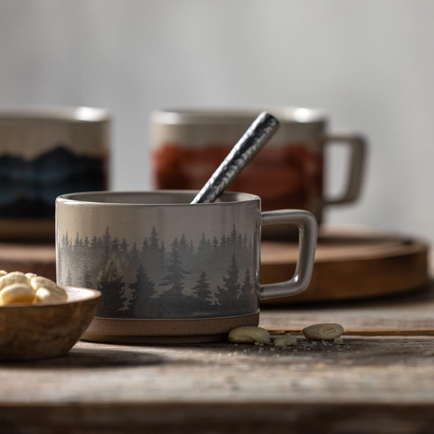 image:imageDEMDACO Forest Mist Hazy Grey Ombre 16 ounce Ceramic Stoneware Soup Mugs Set of 2