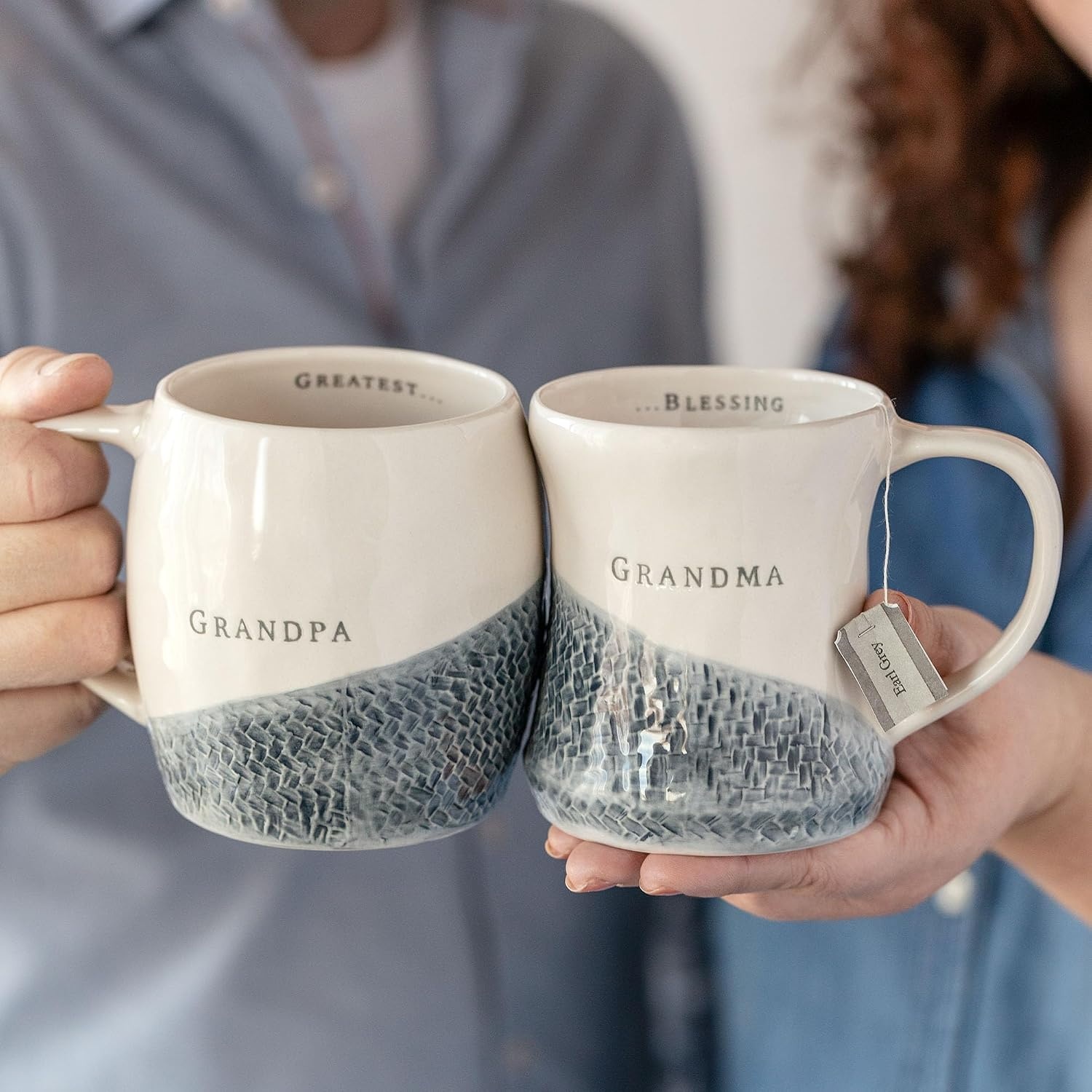 image:imageDEMDACO Grandma and Grandpa Hug Glossy Cream 12 ounce Stoneware Ceramic Mugs Set of 2