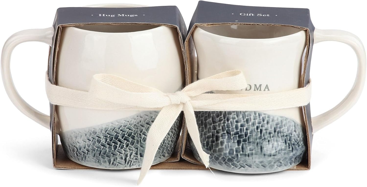image:imageDEMDACO Grandma and Grandpa Hug Glossy Cream 12 ounce Stoneware Ceramic Mugs Set of 2