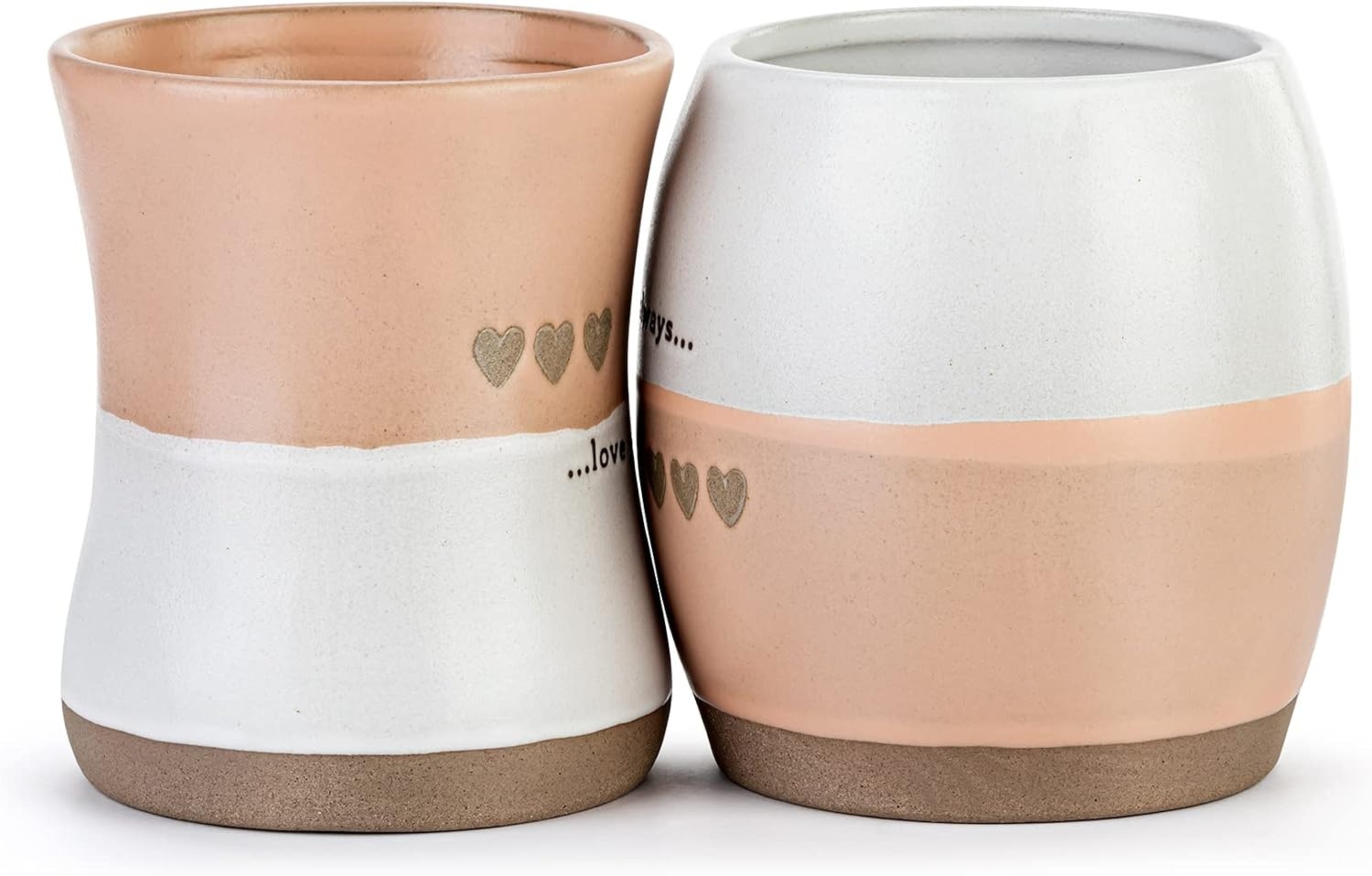 image:imageDEMDACO Love You Always Forever Peach White Heart Hugging 16 and 24 ounce Ceramic Coffee Cup Mug Set of 2
