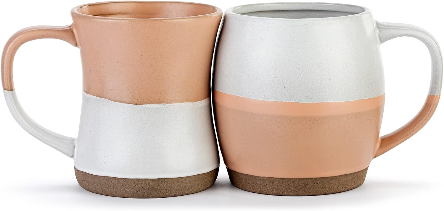 image:imageDEMDACO Love You Always Forever Peach White Heart Hugging 16 and 24 ounce Ceramic Coffee Cup Mug Set of 2