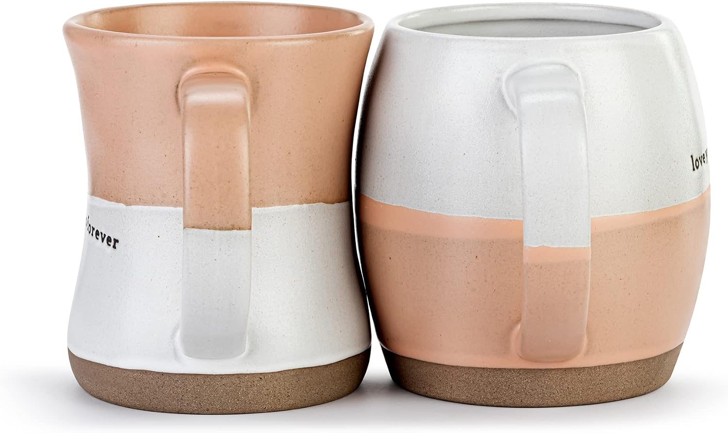 image:imageDEMDACO Love You Always Forever Peach White Heart Hugging 16 and 24 ounce Ceramic Coffee Cup Mug Set of 2