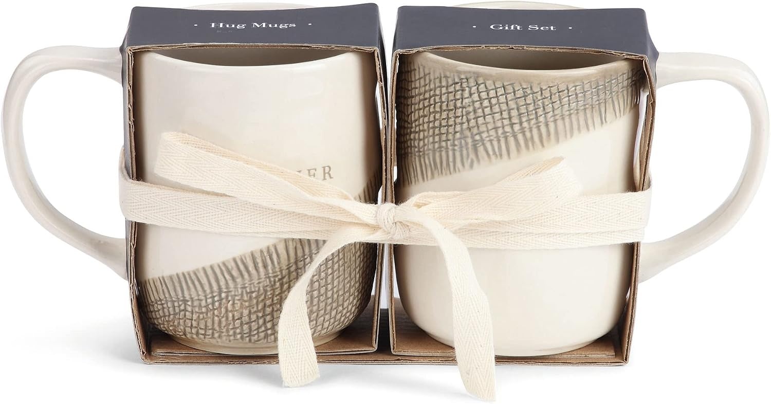 image:imageDEMDACO Mother and Daughter Hug Glossy Cream 12 ounce Stoneware Ceramic Mugs Set of 2