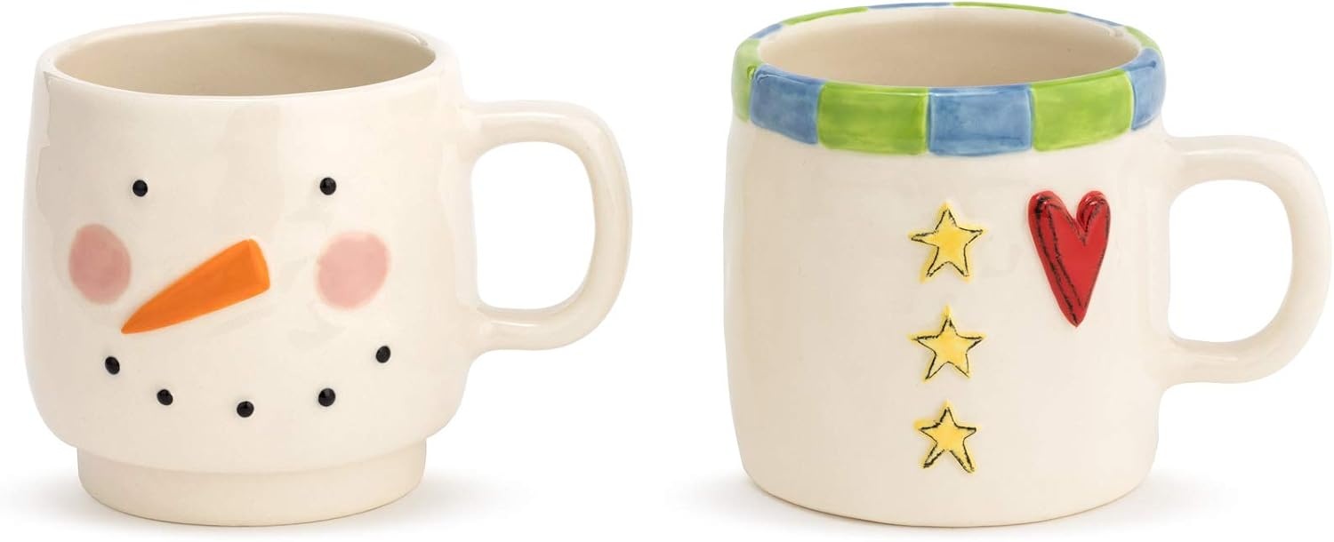image:imageHeartful Snowman Winter White 20 ounce Ceramic Stoneware Stacked Mugs Set of 2