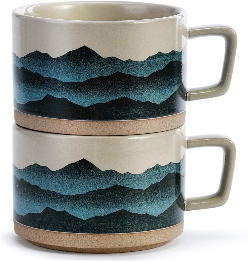 image:imageMountain Lodge Blue Ombre 16 ounce Ceramic Stoneware Soup Mugs Set of 2