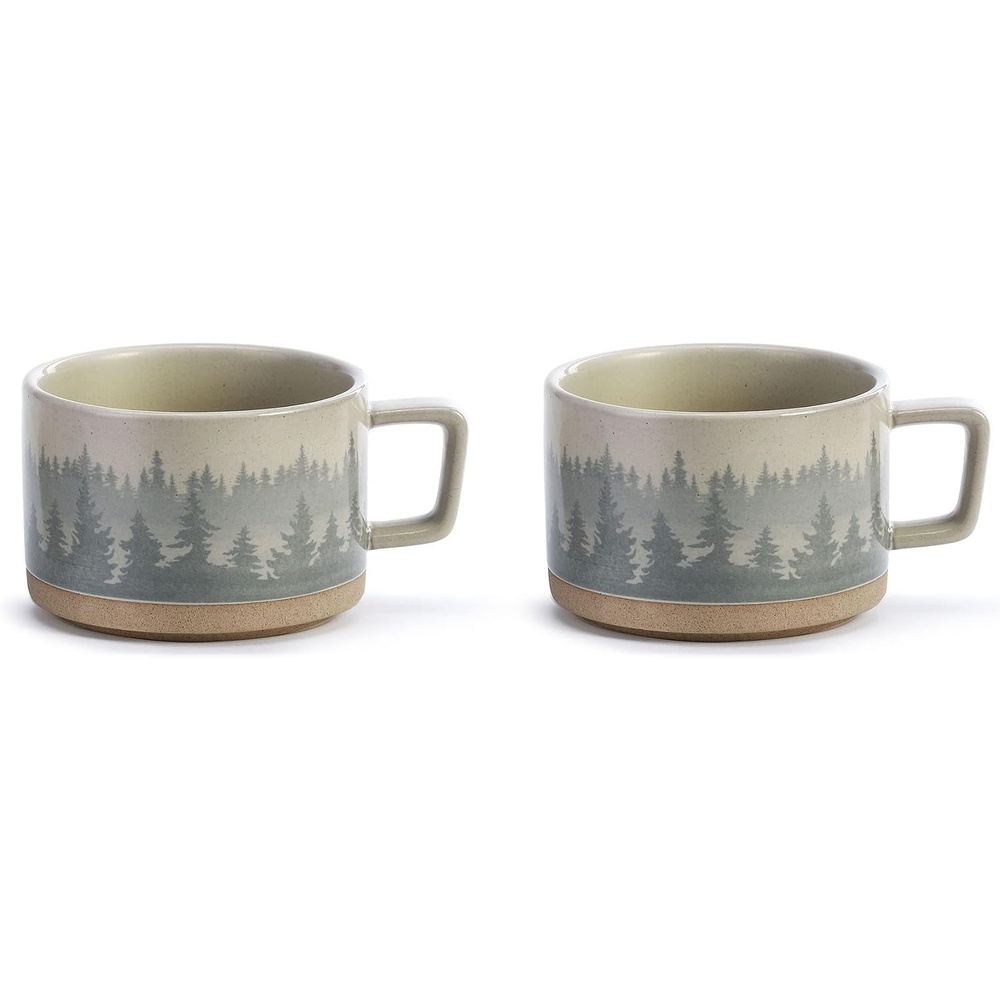 image:imageDEMDACO Forest Mist Hazy Grey Ombre 16 ounce Ceramic Stoneware Soup Mugs Set of 2