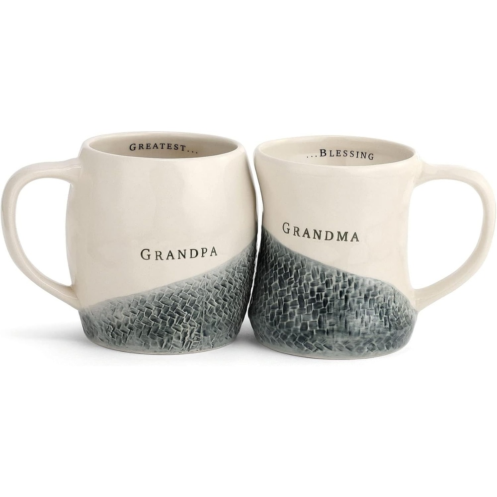 image:imageDEMDACO Grandma and Grandpa Hug Glossy Cream 12 ounce Stoneware Ceramic Mugs Set of 2
