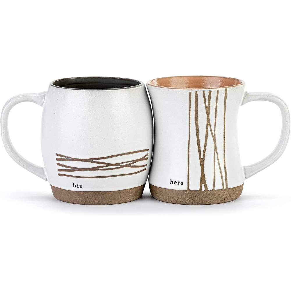 image:imageDEMDACO His and Her Black and Gold Hugging 16 and 24 ounce Ceramic Coffee Cup Mug Set of 2
