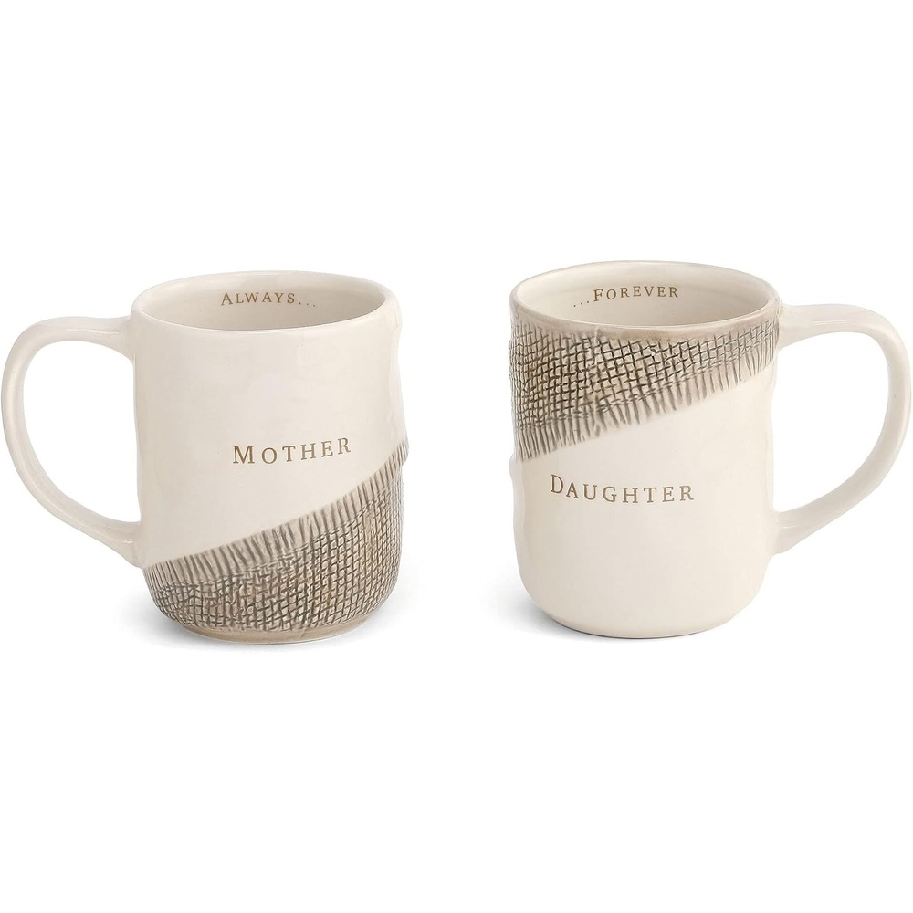 image:imageDEMDACO Mother and Daughter Hug Glossy Cream 12 ounce Stoneware Ceramic Mugs Set of 2