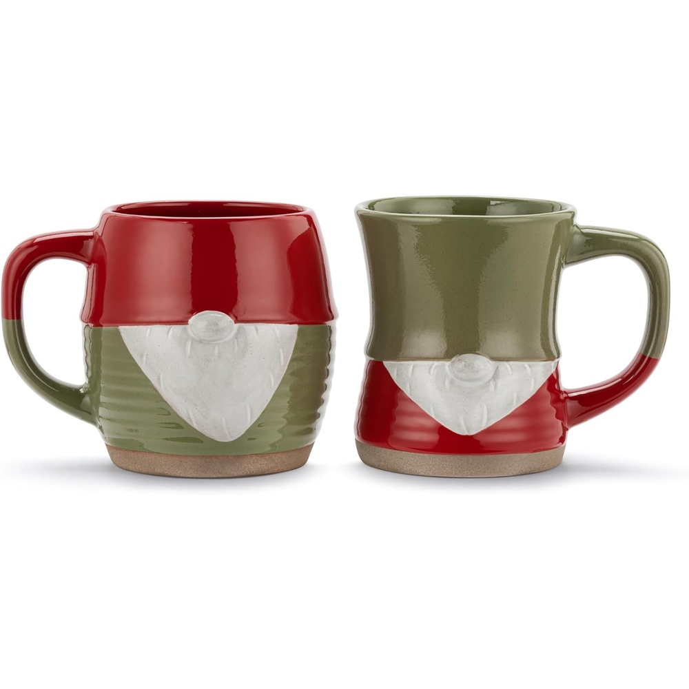 image:imageDEMDACO Snow Day Rosy Red Olive Green 12 Ounce Ceramic Stoneware Festive Christmas Handmade Coffee Cup Cuddle Mug Set of 2 Holiday Gnomes