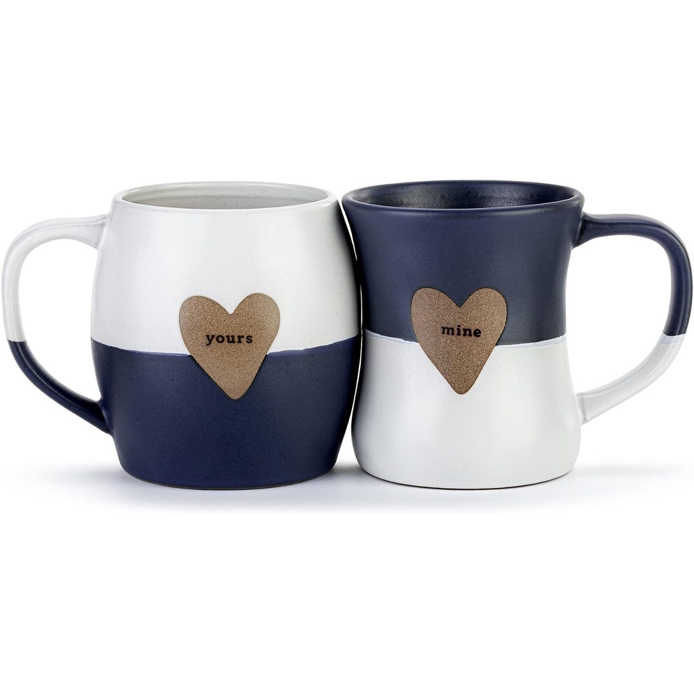 image:imageDEMDACO Yours Mine Indigo Blue Hugging 16 and 24 ounce Ceramic Coffee Cup Mug Set of 2