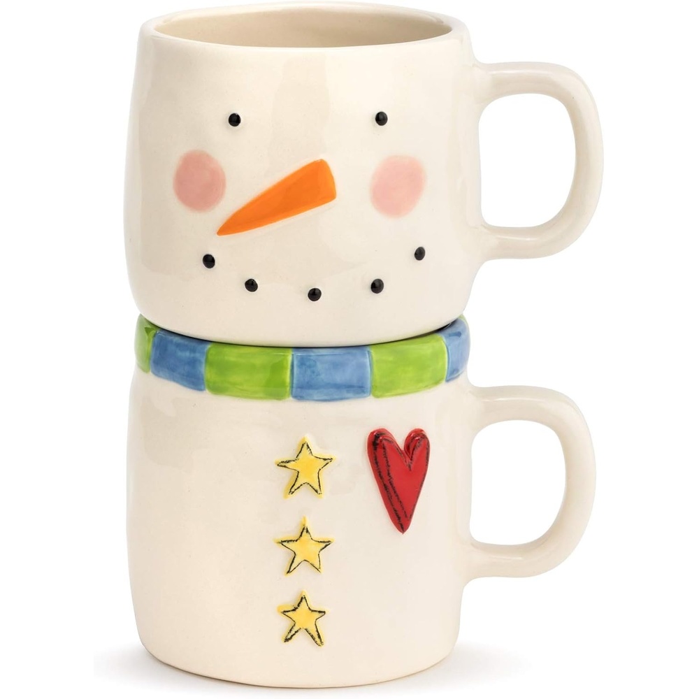 image:imageHeartful Snowman Winter White 20 ounce Ceramic Stoneware Stacked Mugs Set of 2