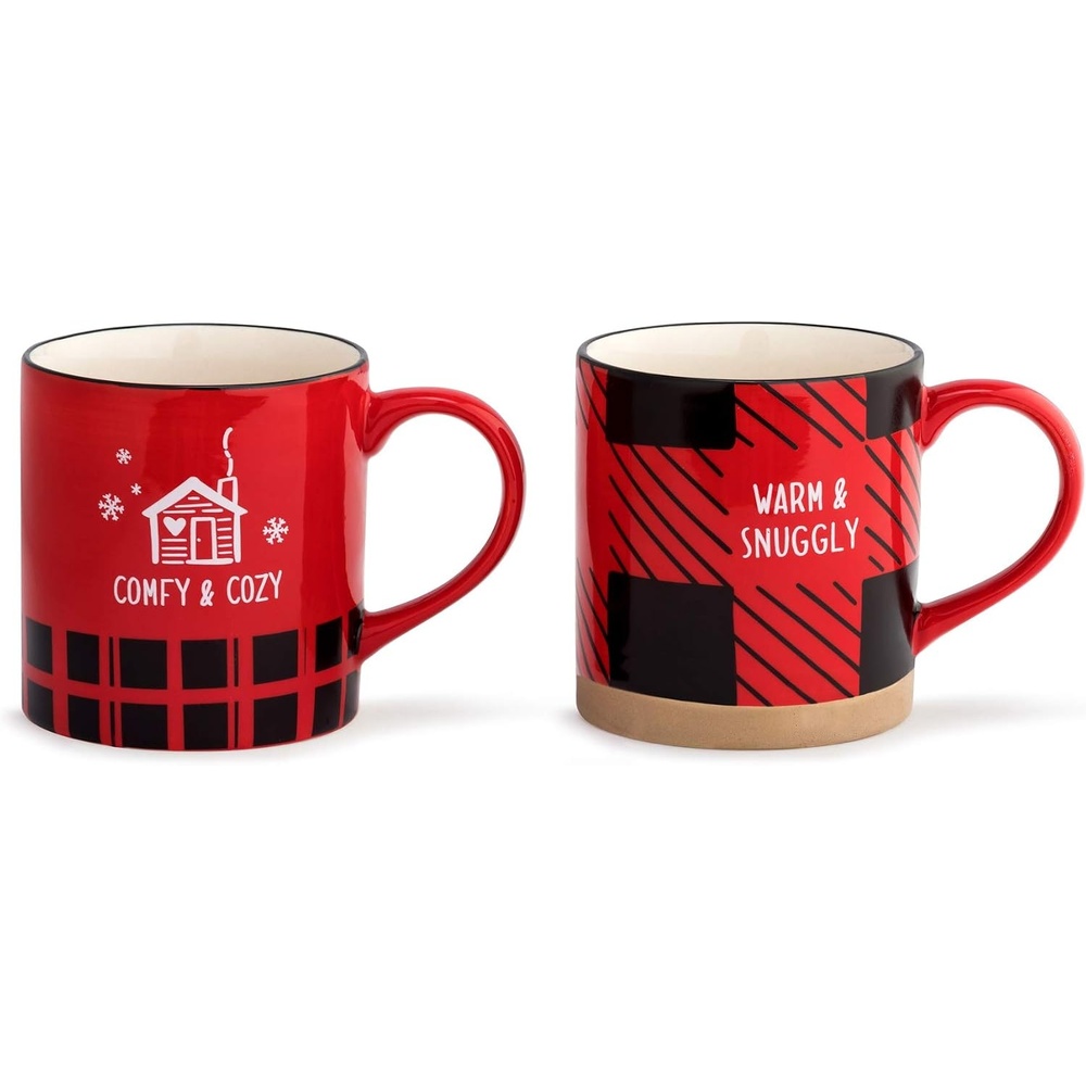 image:imageWarm and Cozy Rosy Red 14 ounce Ceramic Stoneware Holiday Mugs Set of 2