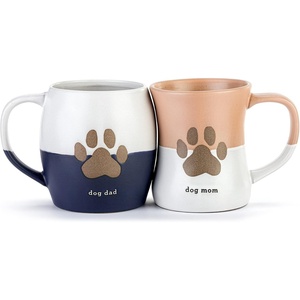DEMDACO Dog Dad and Mom Navy and Peach Hugging 16 and 24 ounce Ceramic Coffee Cup Mug Set of 2