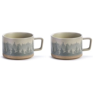 DEMDACO Forest Mist Hazy Grey Ombre 16 ounce Ceramic Stoneware Soup Mugs Set of 2