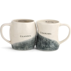 DEMDACO Grandma and Grandpa Hug Glossy Cream 12 ounce Stoneware Ceramic Mugs Set of 2