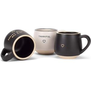 DEMDACO Happy Black and White 4 x 3 Stoneware Coffee Pod Mug Ornaments Set of 3