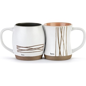 DEMDACO His and Her Black and Gold Hugging 16 and 24 ounce Ceramic Coffee Cup Mug Set of 2