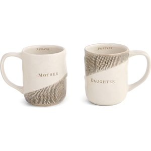 DEMDACO Mother and Daughter Hug Glossy Cream 12 ounce Stoneware Ceramic Mugs Set of 2