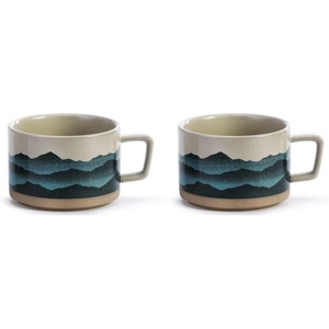 Mountain Lodge Blue Ombre 16 ounce Ceramic Stoneware Soup Mugs Set of 2