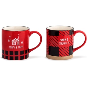 Warm and Cozy Rosy Red 14 ounce Ceramic Stoneware Holiday Mugs Set of 2