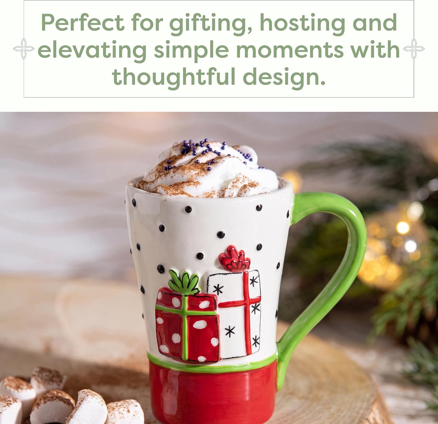 image:imageDEMDACO Wrapped Presents Stoneware Mug Red and Green 16 oz