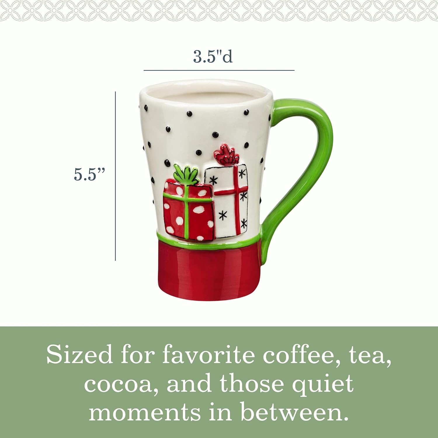 image:imageDEMDACO Wrapped Presents Stoneware Mug Red and Green 16 oz