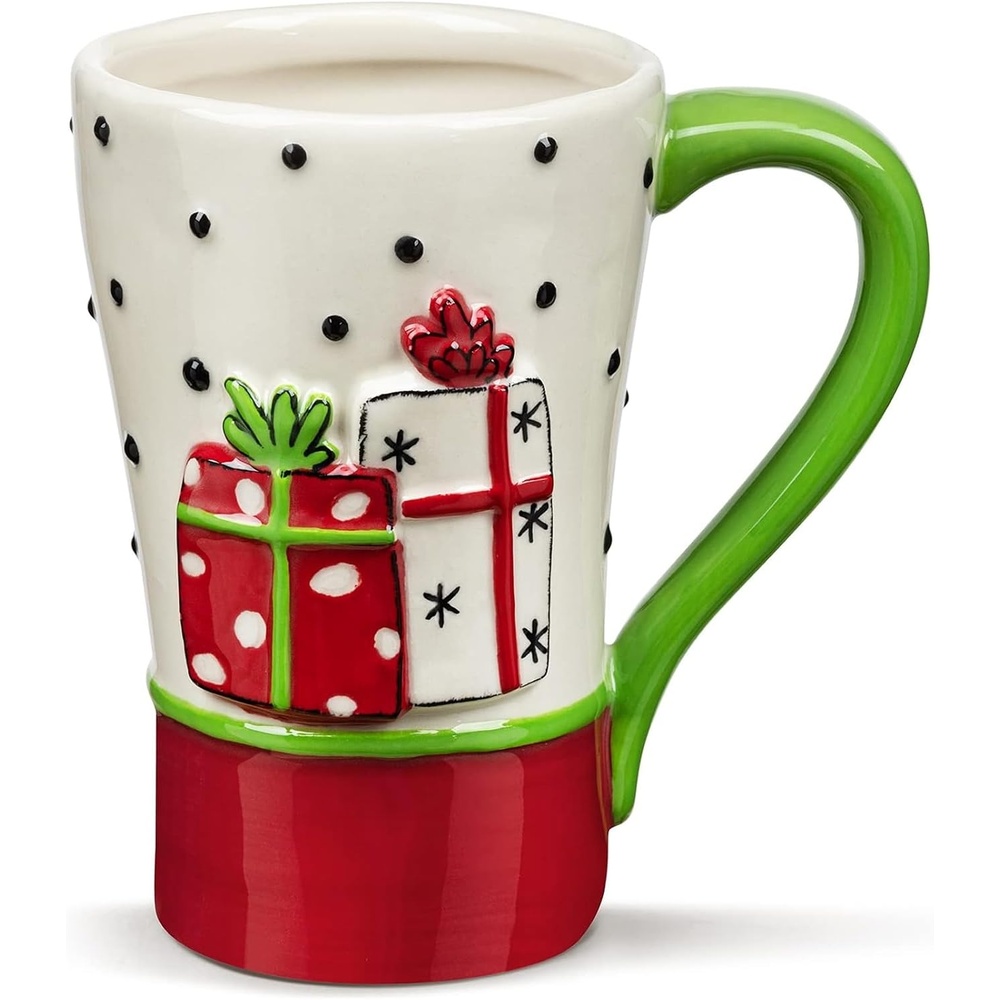 image:imageDEMDACO Wrapped Presents Stoneware Mug Red and Green 16 oz