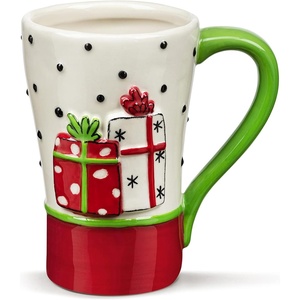 DEMDACO Wrapped Presents Stoneware Mug, Red and Green, 16 oz
