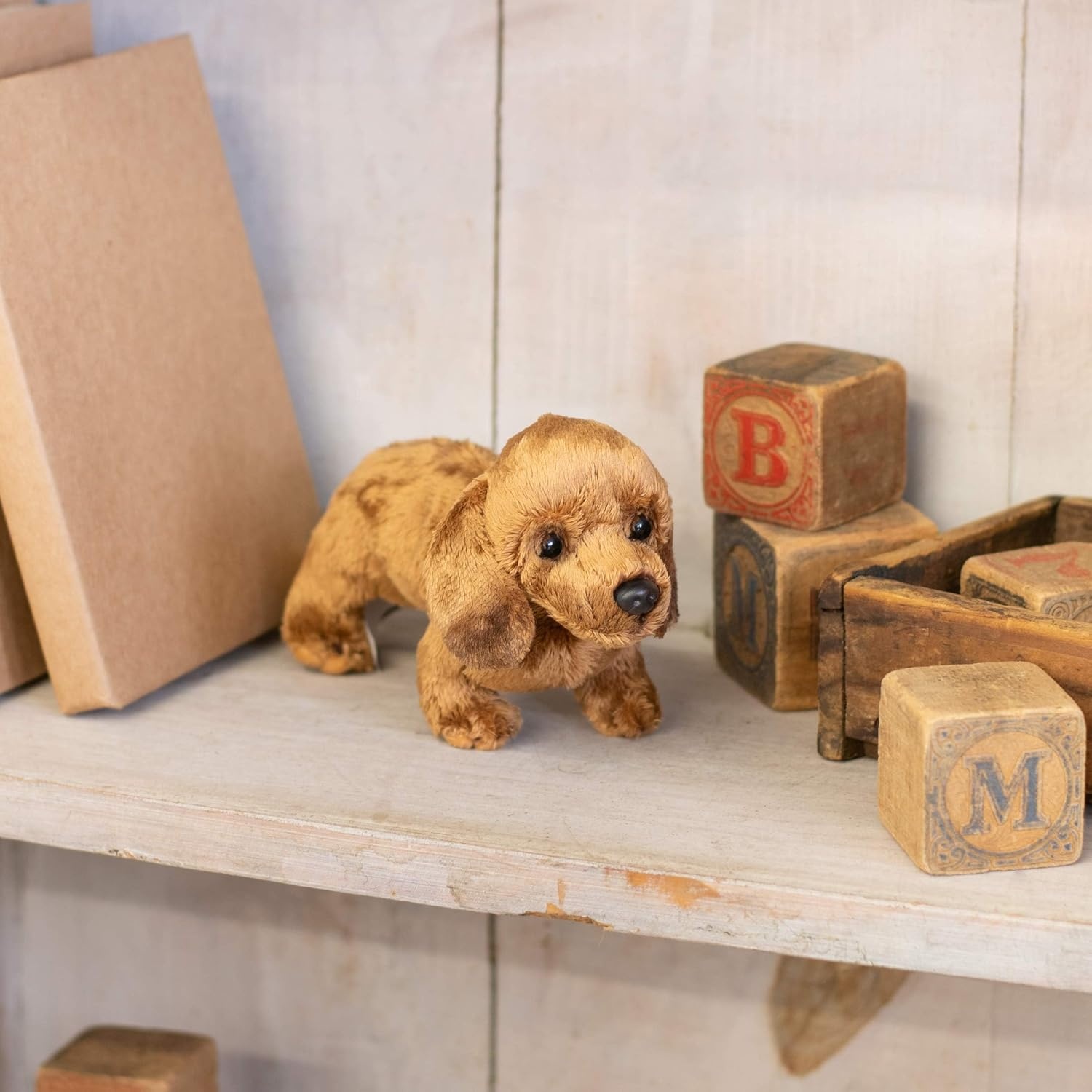 image:imageDEMDACO Light Brown Dachshund Childrens Plush Beanbag Stuffed Animal Toy